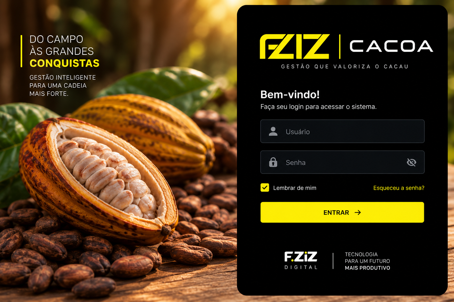 Tela de login do Fziz Cacoa